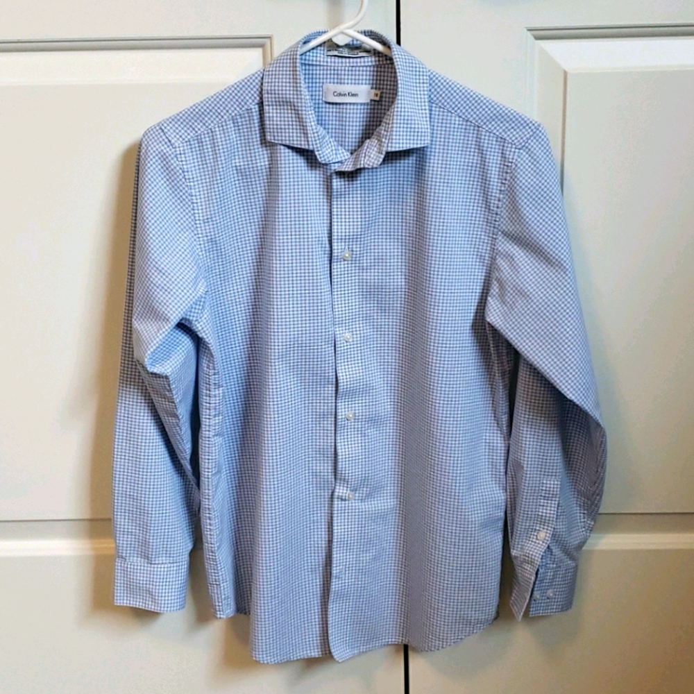 Calvin Klein Blue Checkered Kids Button Down Shirt